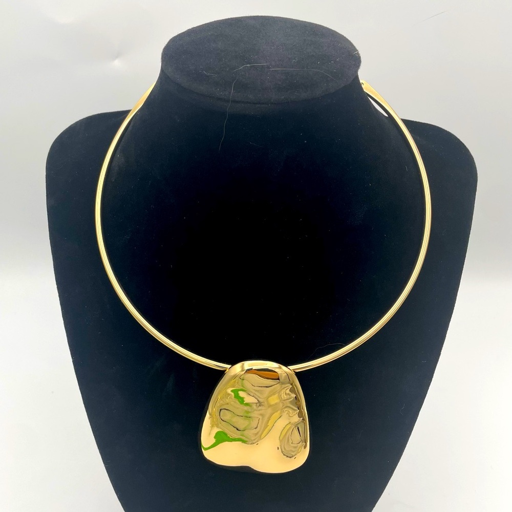 Robert Lee Morris Statement Gold Tone Collar Necklace with Chunky Pendant New